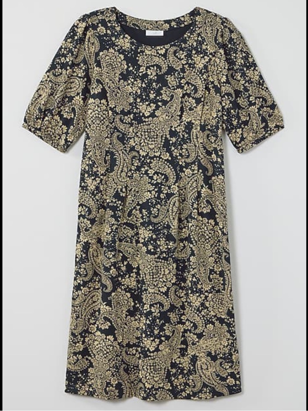 J. Jill Navy and Beige Paisley Short-Sleeve Dart-waist Knit Dress sz L NWT - Picture 4 of 12